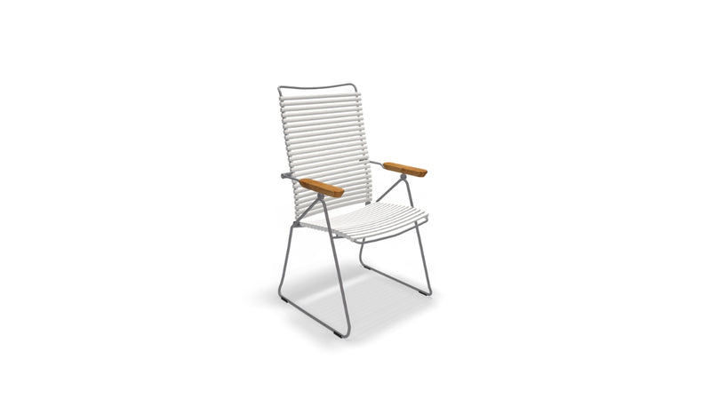 Click Position - Fauteuil d'extérieur inclinable avec accoudoirs en bambou, blanc soyeux