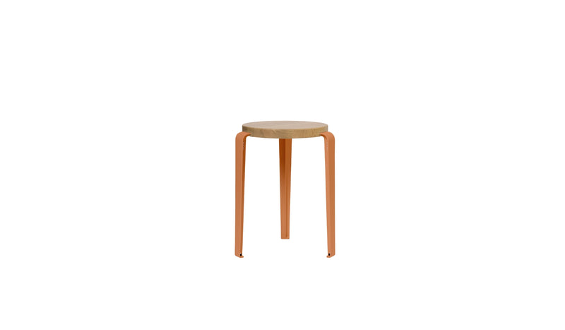 Tabouret Lou en chêne et acier rouge tangerine