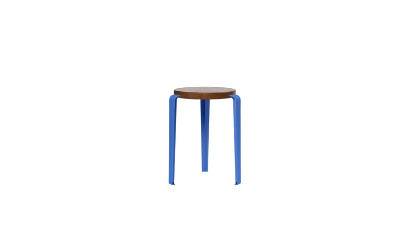 Tabouret Lou en chêne teinté et acier bleu azur