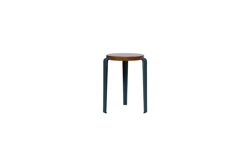 Tabouret Lou en chêne teinté et acier bleu nuit
