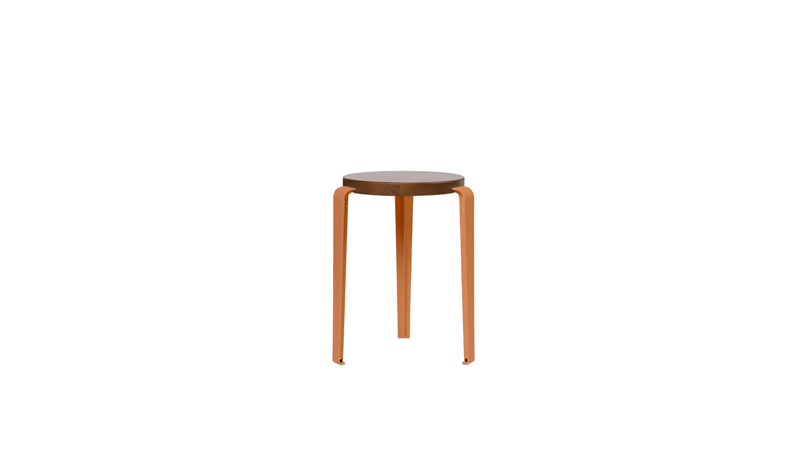 Tabouret Lou en chêne teinté et acier rouge tangerine