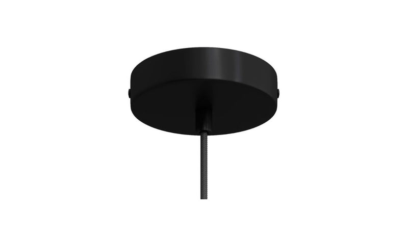 Suspension contemporaine Singing S, bois teinté noir, élastique noir, finition coton noir & métal