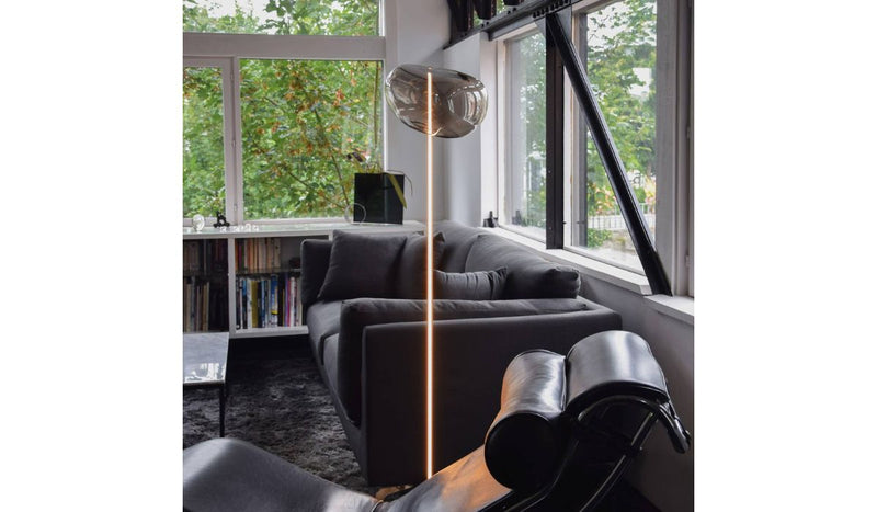 G222 - Lampe sur pied, galet noir en verre soufflé, noir mat - NOVINEA Lampadaire
