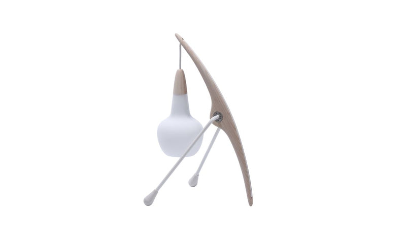 Phasme S n°15.100 - Lampe de table, Frêne naturel, câble blanc, métal blanc
