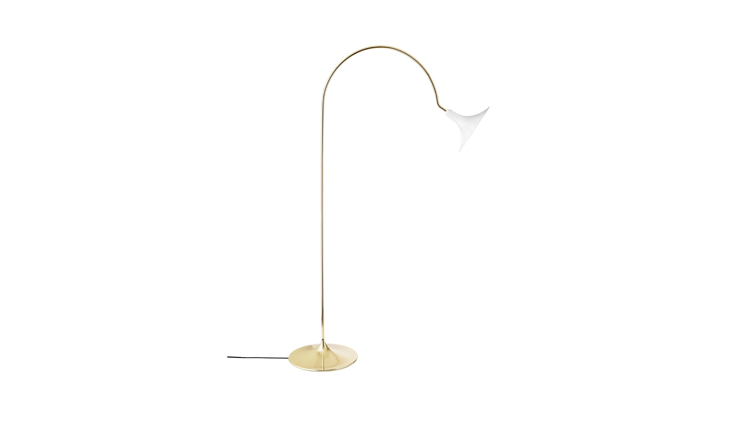 Petalii - Lampe sur pied en laiton poli, abat-jour blanc