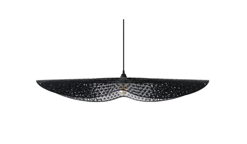 Suspension bohème Envole-moi, cuir recyclé noir, 105cm, ampoule standard