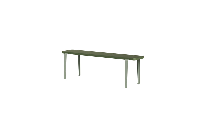 Banc Lou, 140 cm, bois teinté vert et acier gris eucalyptus