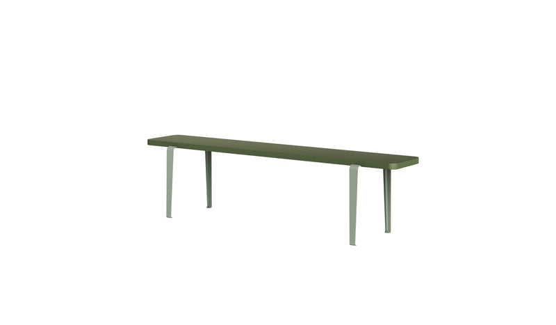 Banc Lou, 170 cm, bois teinté vert et acier gris eucalyptus