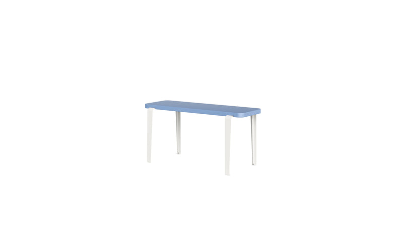 Banc Lou, 90 cm, bois teinté bleu et acier blanc