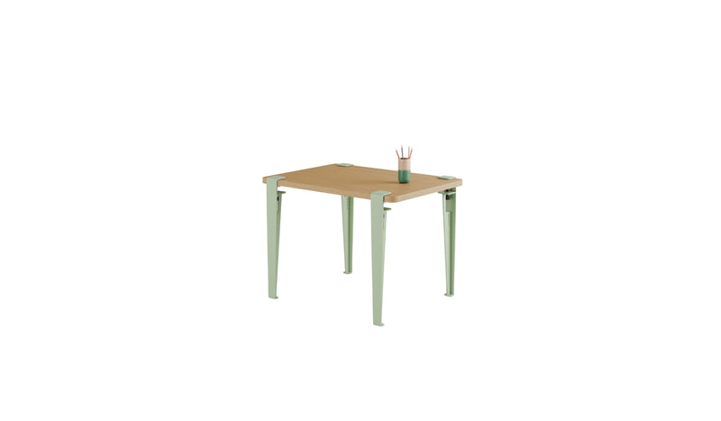 Bureau enfant, plateau en bois, pieds en acier vert Dino