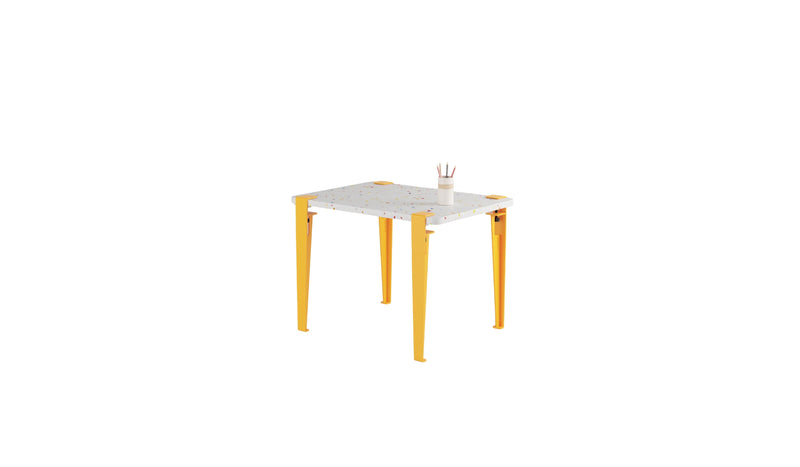 Bureau enfant, plastique recyclé, pieds en acier jaune soleil
