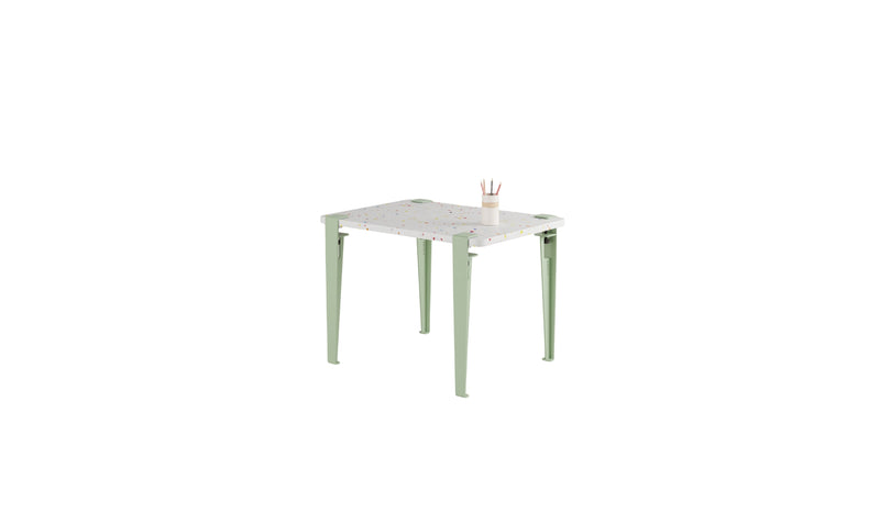 Bureau enfant, plastique recyclé, pieds en acier vert Dino