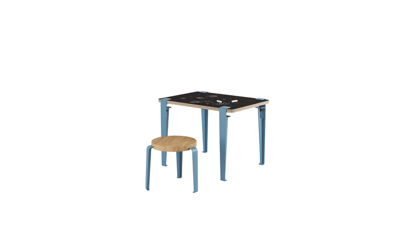 Bureau enfant, ardoise Vice-Versa, pieds en acier bleu baleine