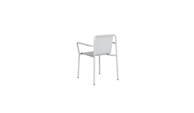 Fauteuil d’extérieur design de la marque Tiptoe, modèle Panorama, couleur gris craie, sur fond blanc, vue arrière.