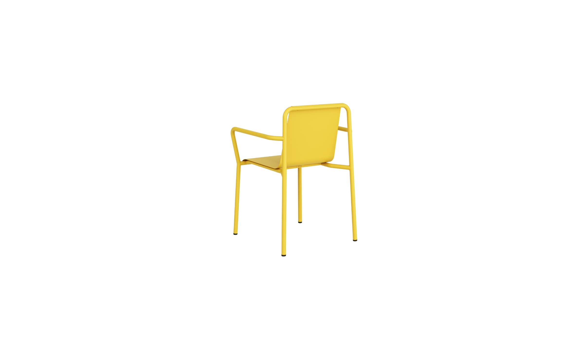 Fauteuil d’extérieur design de la marque Tiptoe, modèle Panorama, couleur jaune soleil, sur fond blanc, vue arrière.