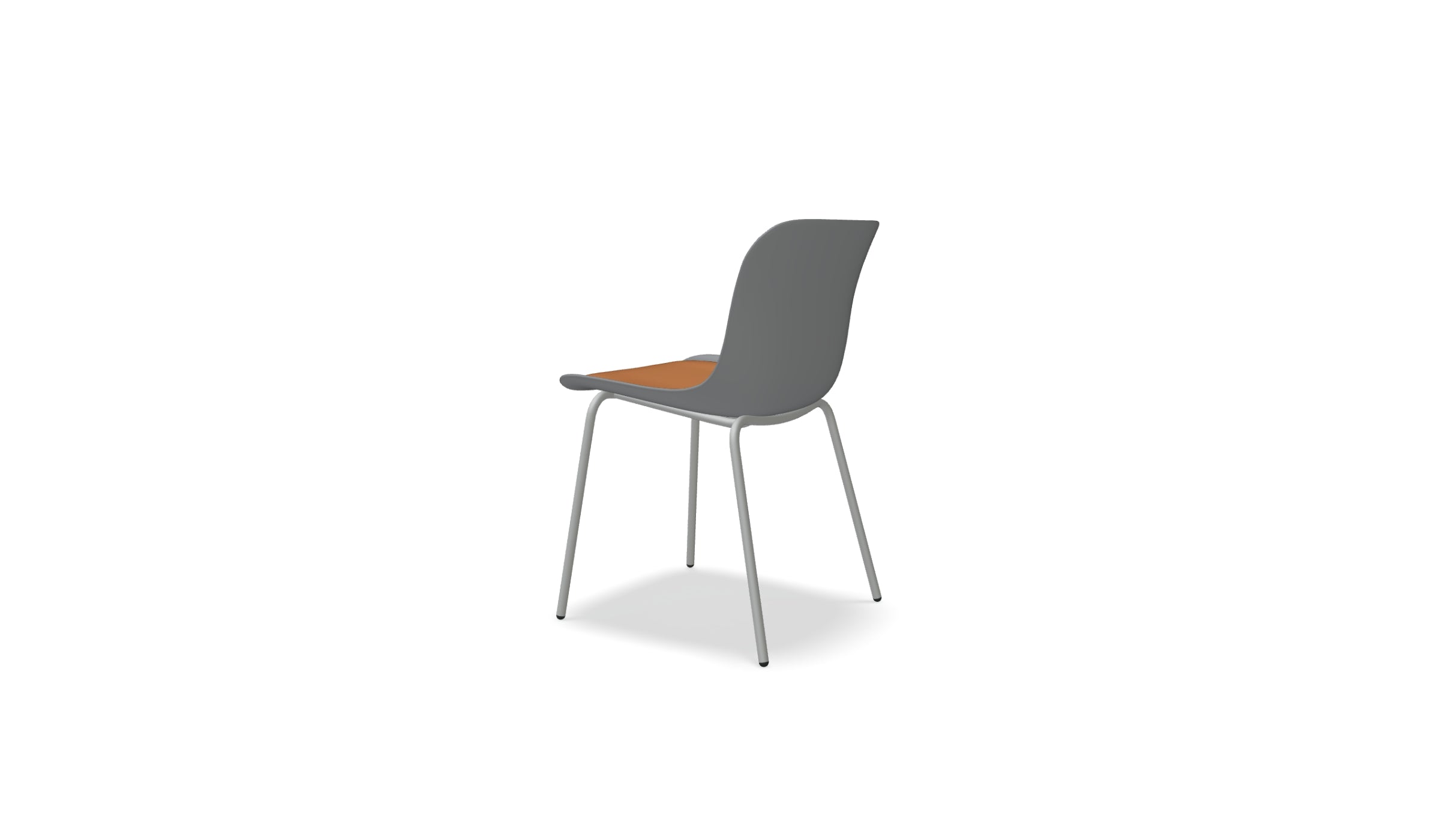 Chaise Baltic 2 Remix, MDD, assise plastique gris avec coussin tissu orange, vue trois-quarts arrière sur fond blanc