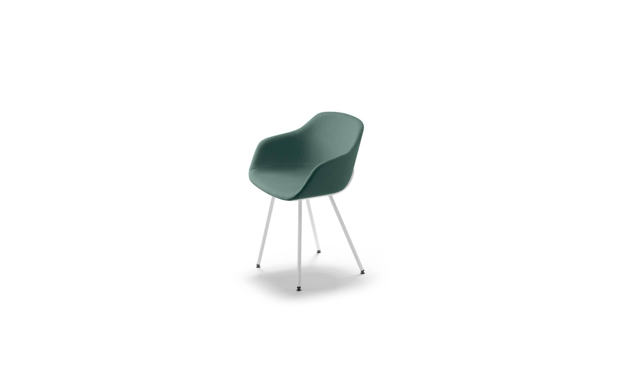 Chaise Kuskoa Bi en bioplastique vert avec piètement blanc, sur fond blanc.