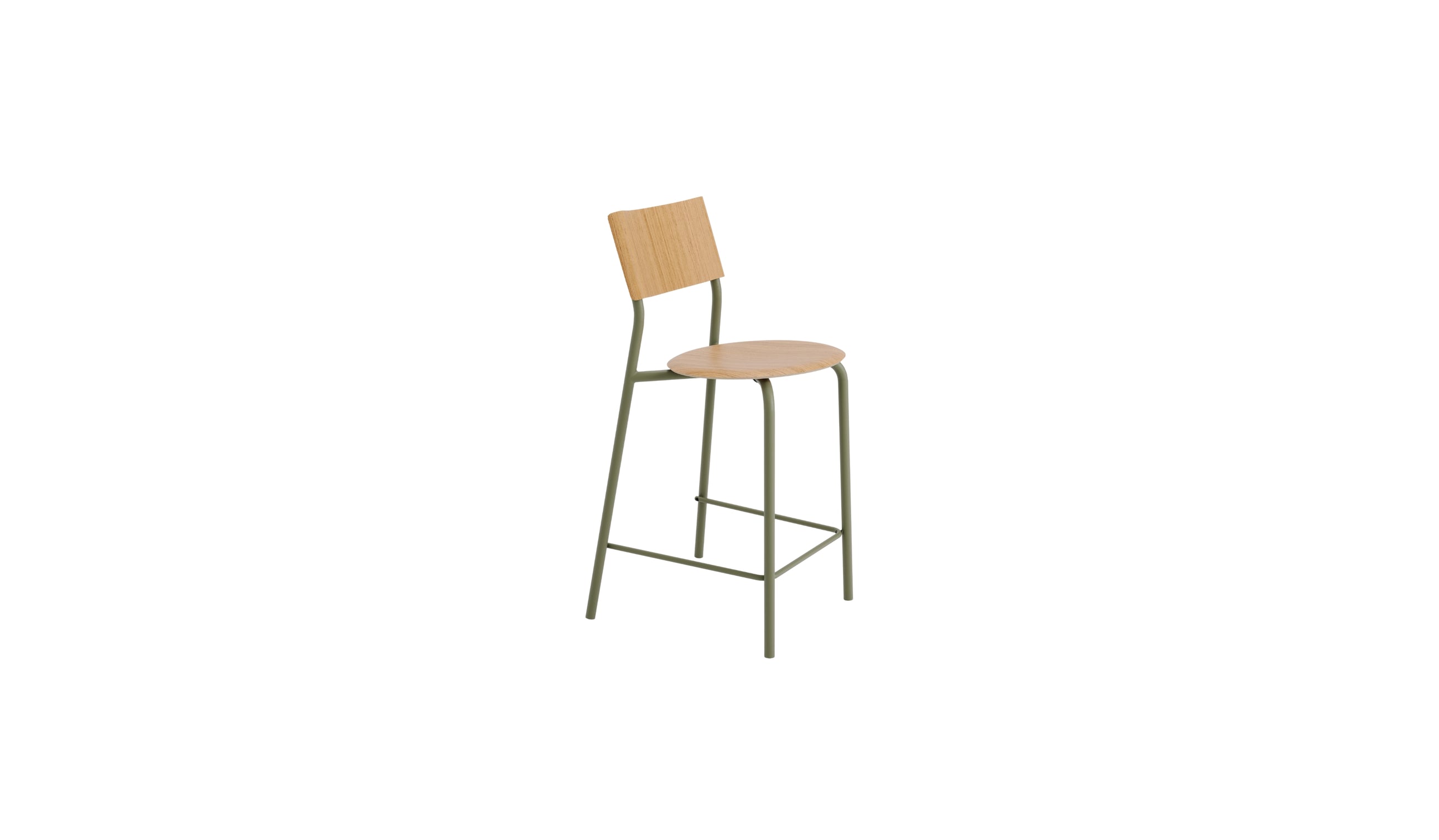 Chaise de comptoir SSD 65cm, en chêne et acier, vert kaki