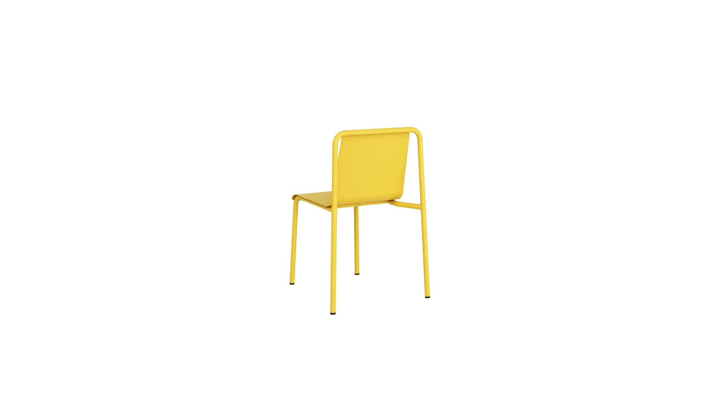 Chaise d’extérieur design de la marque Tiptoe, modèle Panorama, couleur jaune soleil, sur fond blanc, vue arrière.