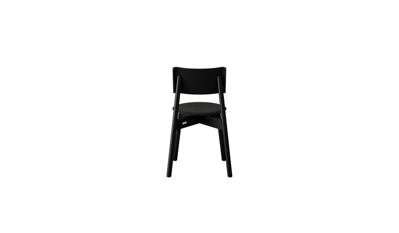 Chaise en bois noir, modèle SSD Full Wood, vue de dos, positionnée sur un fond blanc