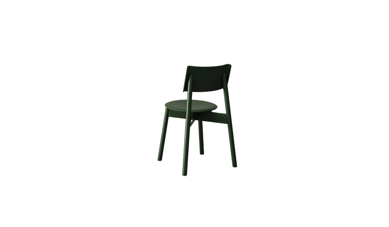 Chaise en bois vert, modèle SSD Full Wood, vue arrière,positionnée sur un fond blanc.