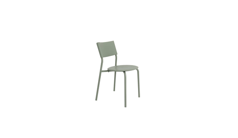 Chaise grise en plastique recyclé de Tiptoe, modèle SSD, avec une structure en métal léger et un design épuré sur fond blanc.