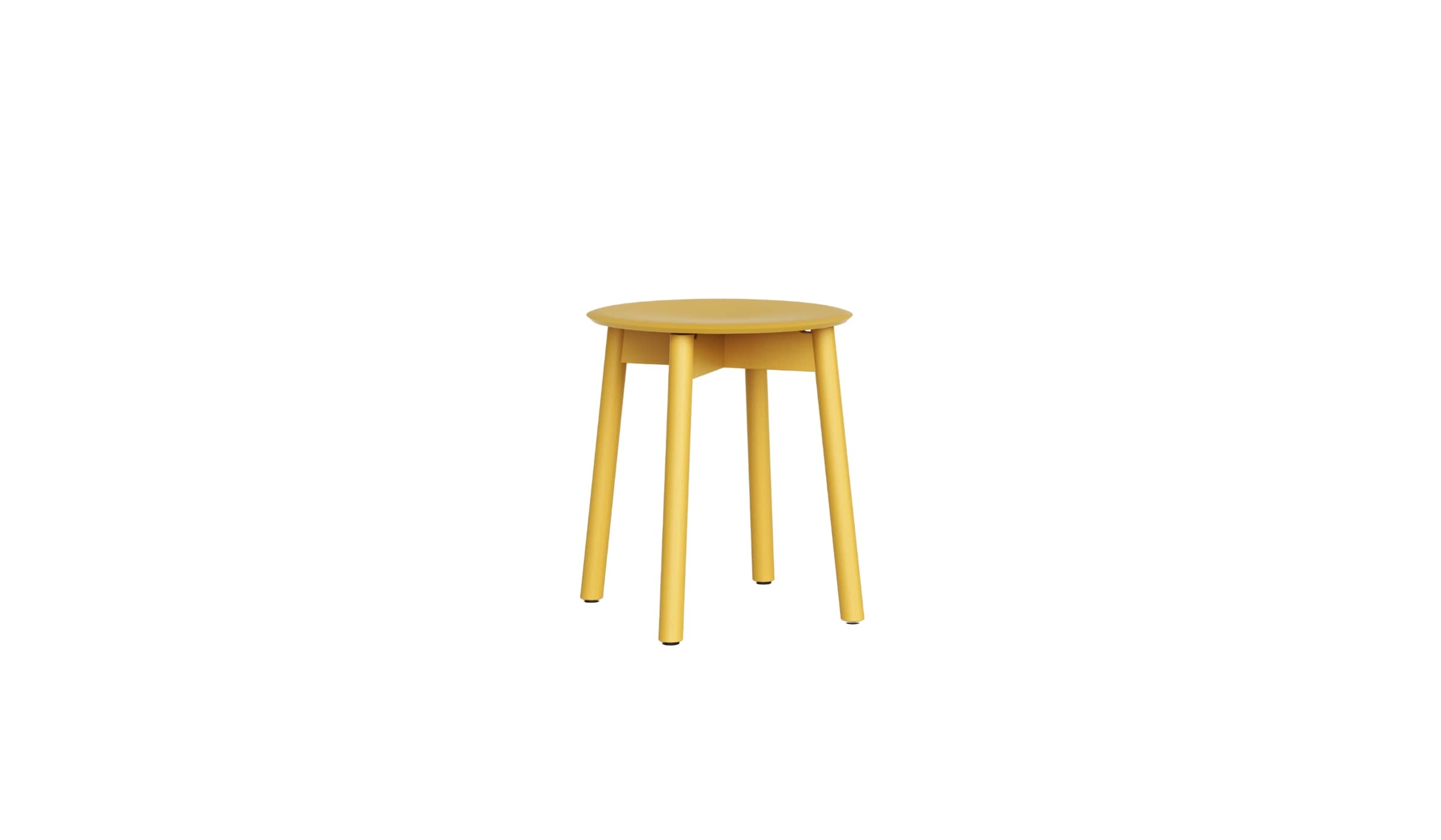 Tabouret en bois massif peint en jaune sur fond blanc, design minimaliste signé Tiptoe