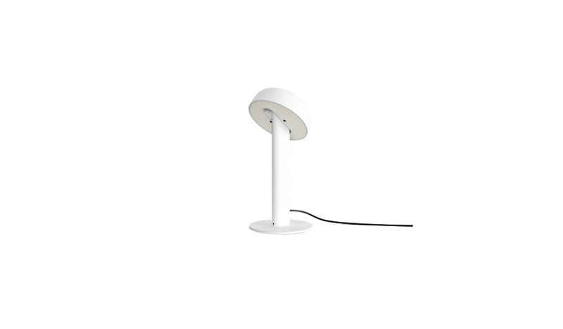 Lampe de table Nod en métal blanc, base ronde et tête inclinée, éteinte
