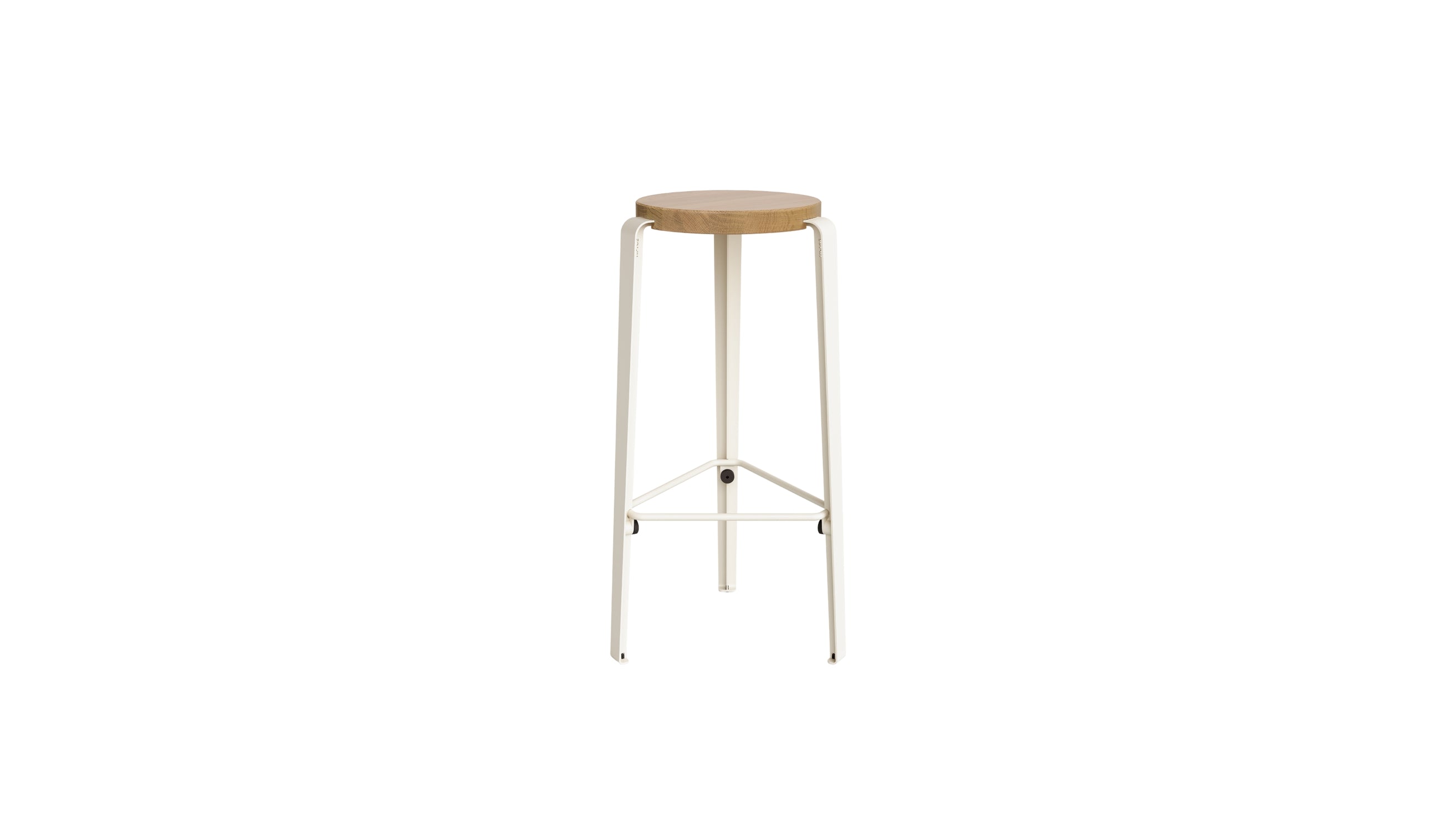 Tabouret de bar Lou 76cm, chêne naturel et acier blanc crème