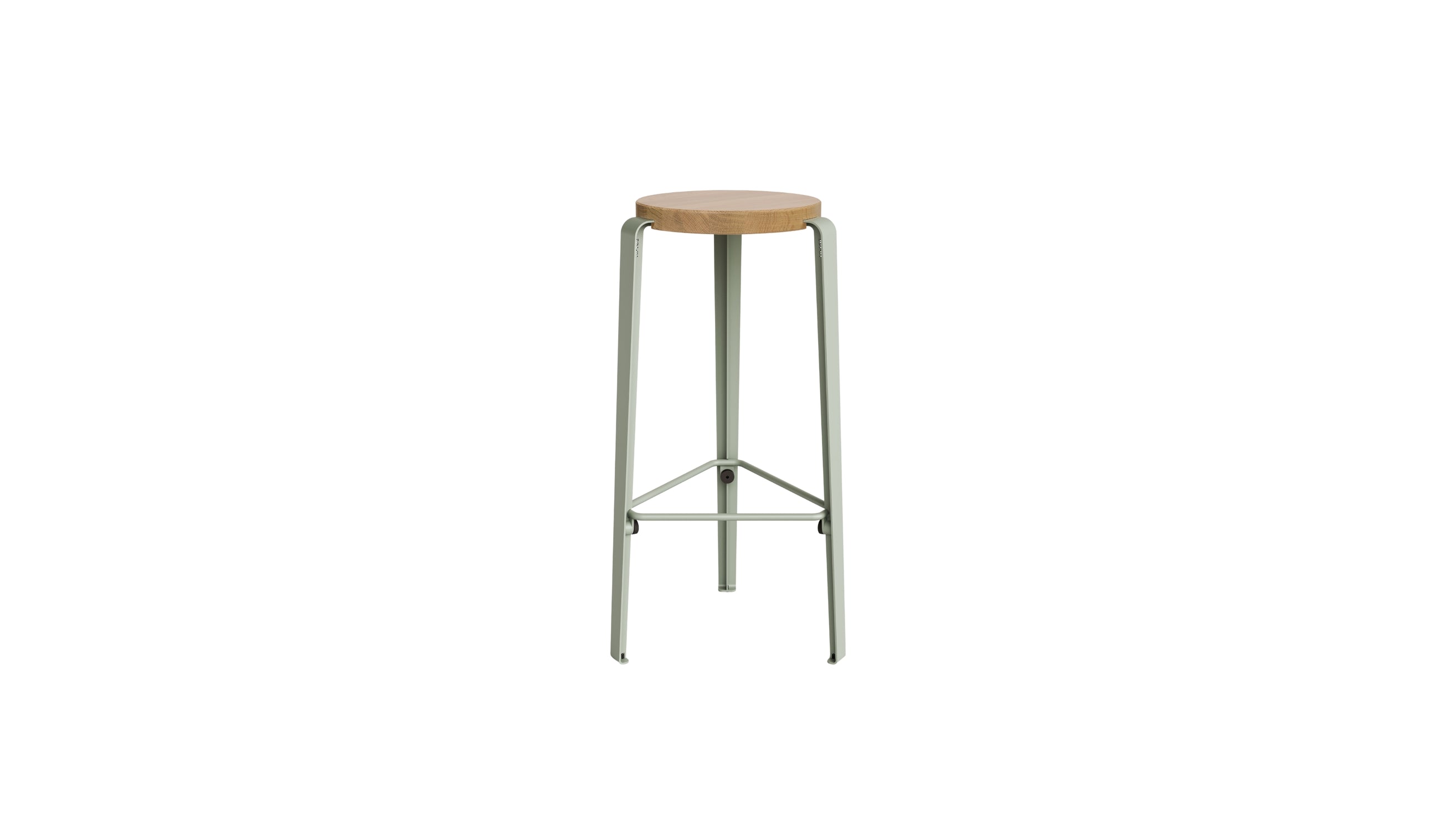 Tabouret de bar Lou 76cm, chêne naturel et acier gris eucalyptus