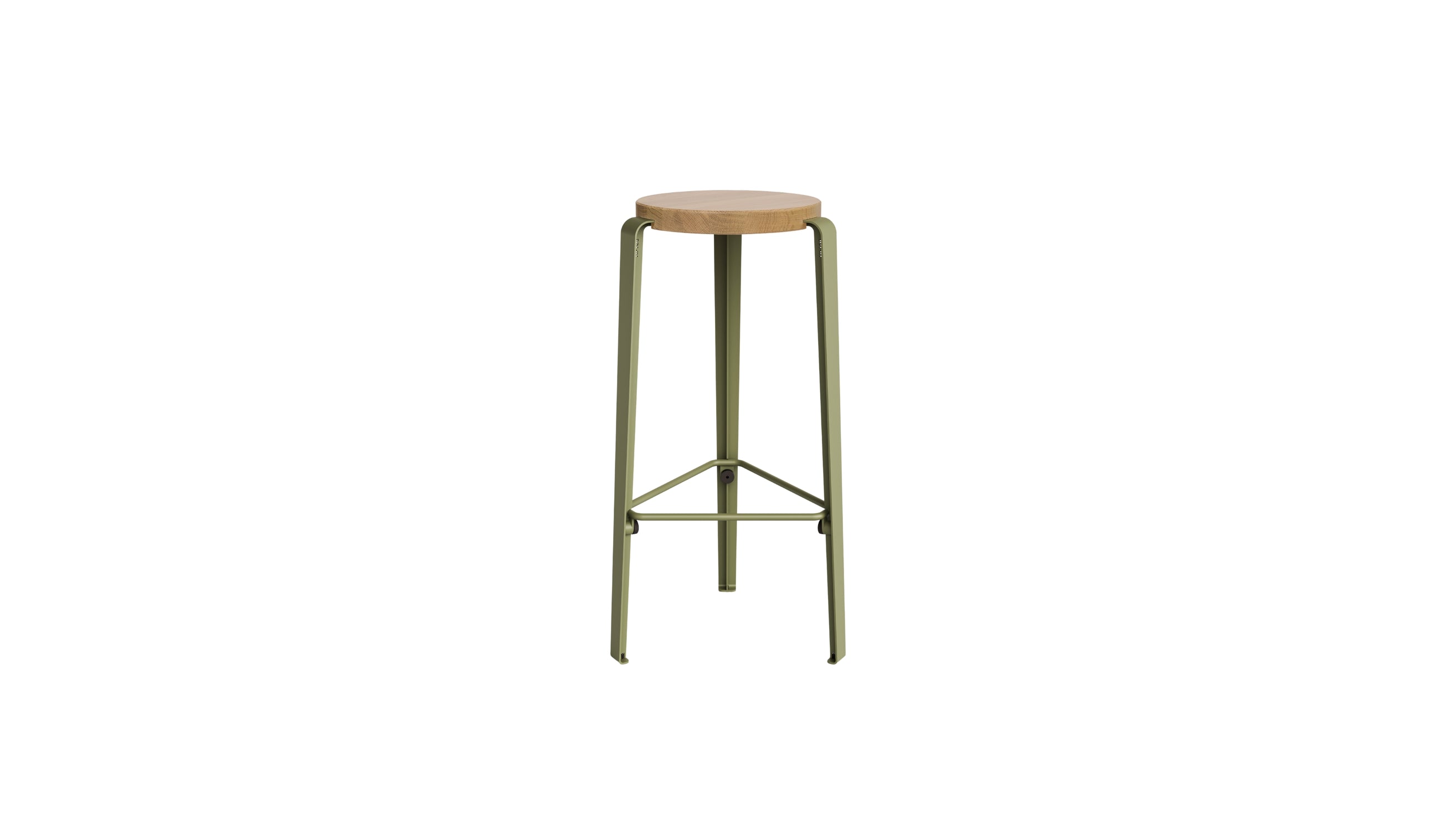 Tabouret de bar Lou 76cm, chêne naturel et acier vert kaki