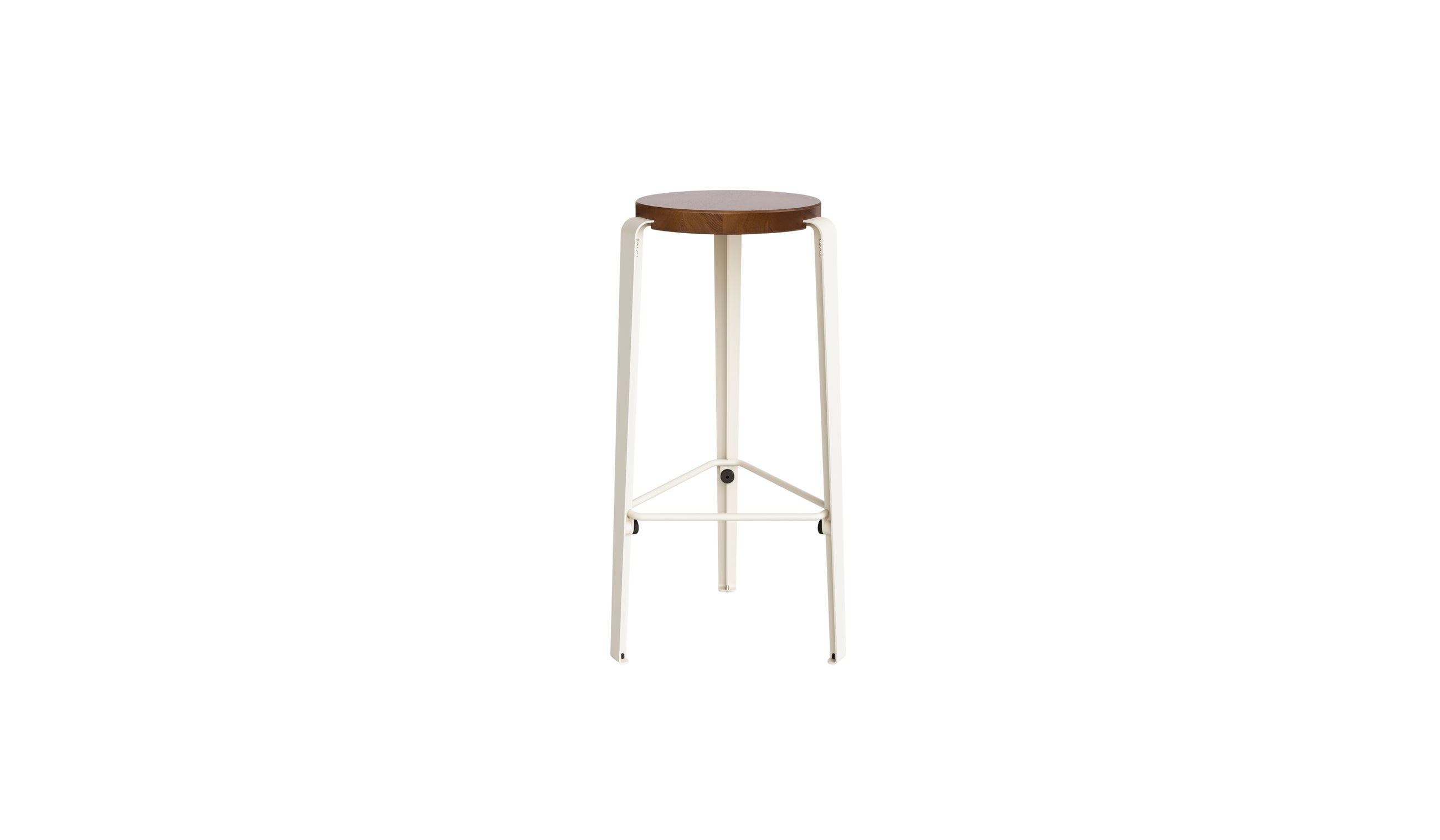 Tabouret de bar Lou 76cm, chêne teinté et acier blanc crème