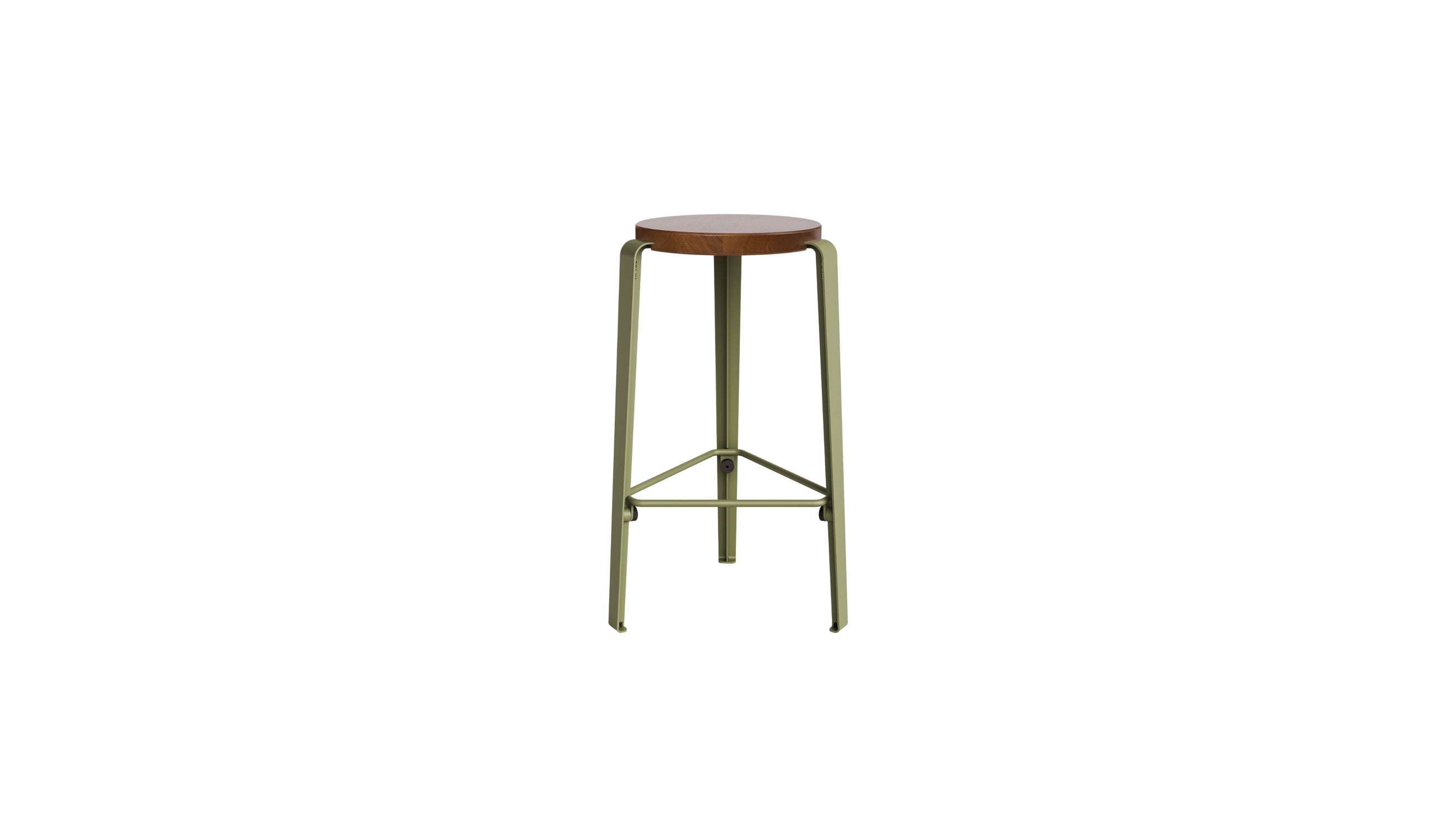 Tabouret de comptoir Lou 66cm, chêne teinté et acier vert kaki