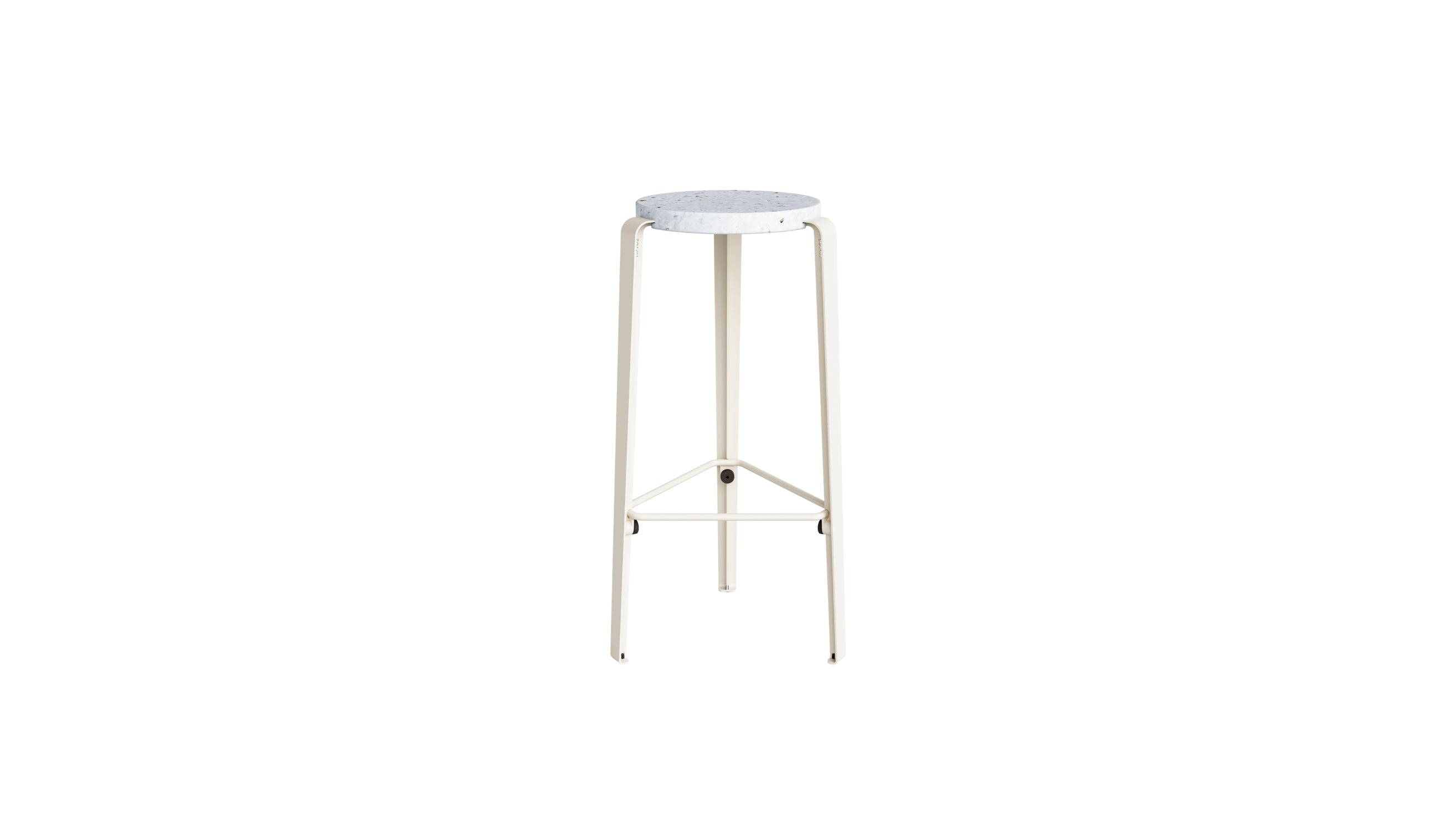 Tabouret de bar Lou 76cm, plastique recyclé Venezia et acier blanc crème