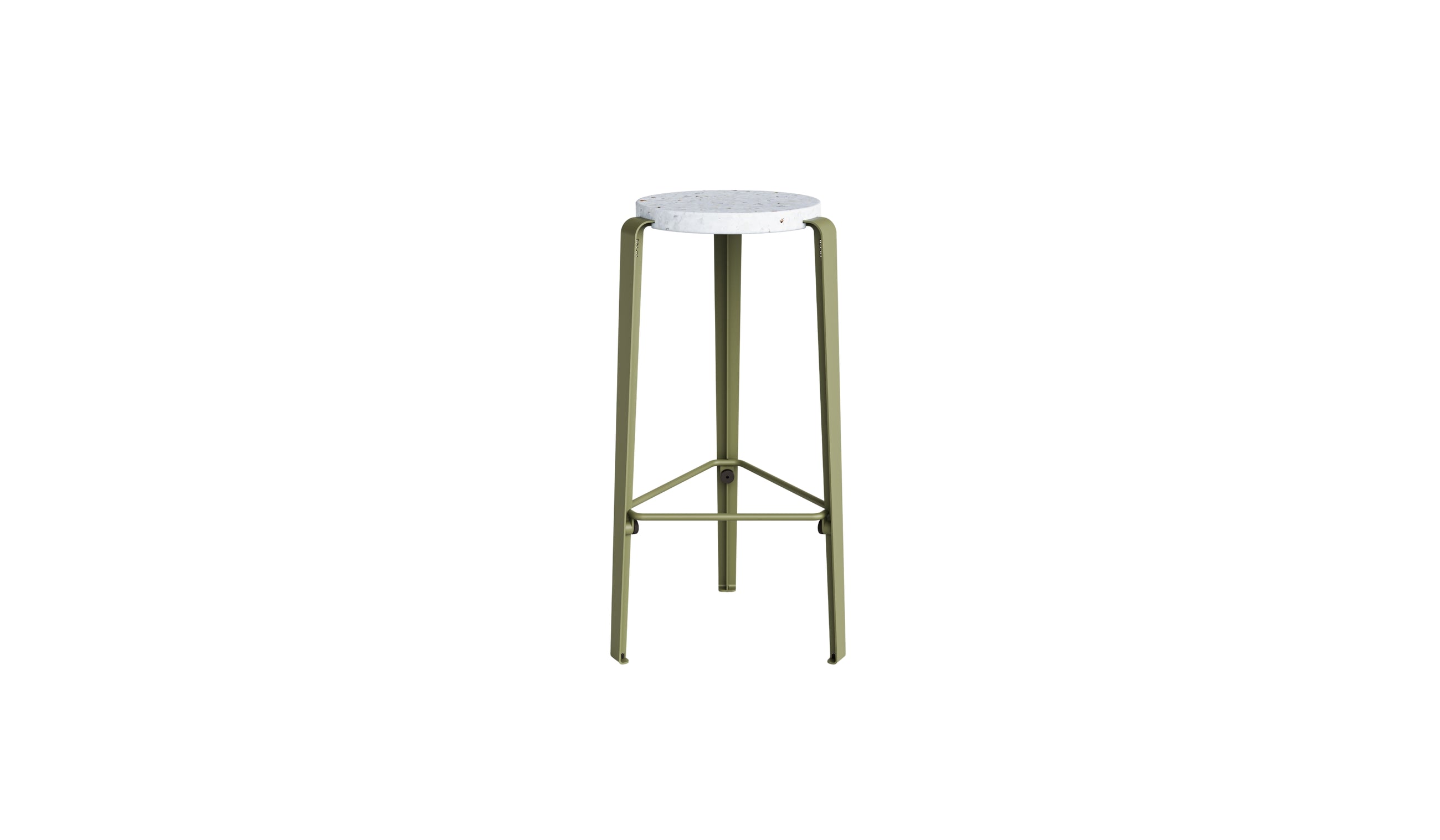 Tabouret de bar Lou 76cm, plastique recyclé Venezia et acier vert kaki