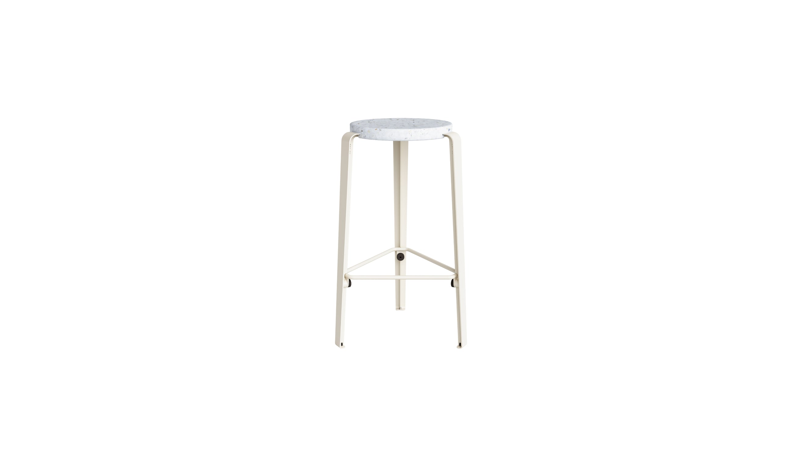 Tabouret de comptoir Lou 66cm, plastique recyclé Venezia et acier blanc crème