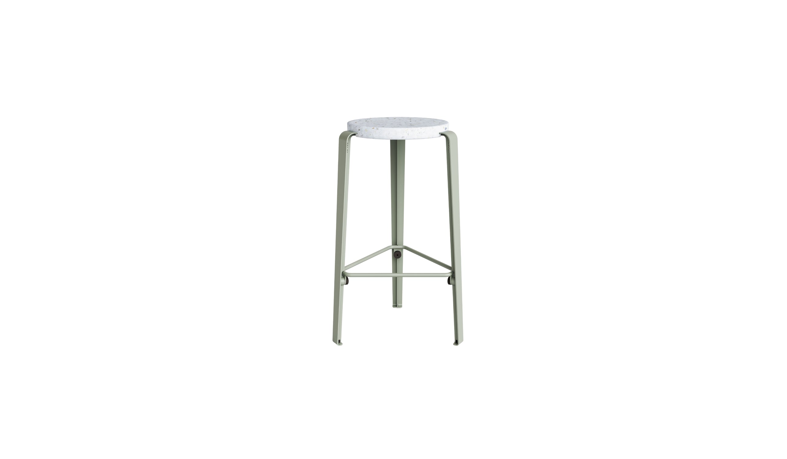 Tabouret de comptoir Lou 66cm, plastique recyclé Venezia et acier gris eucalyptus