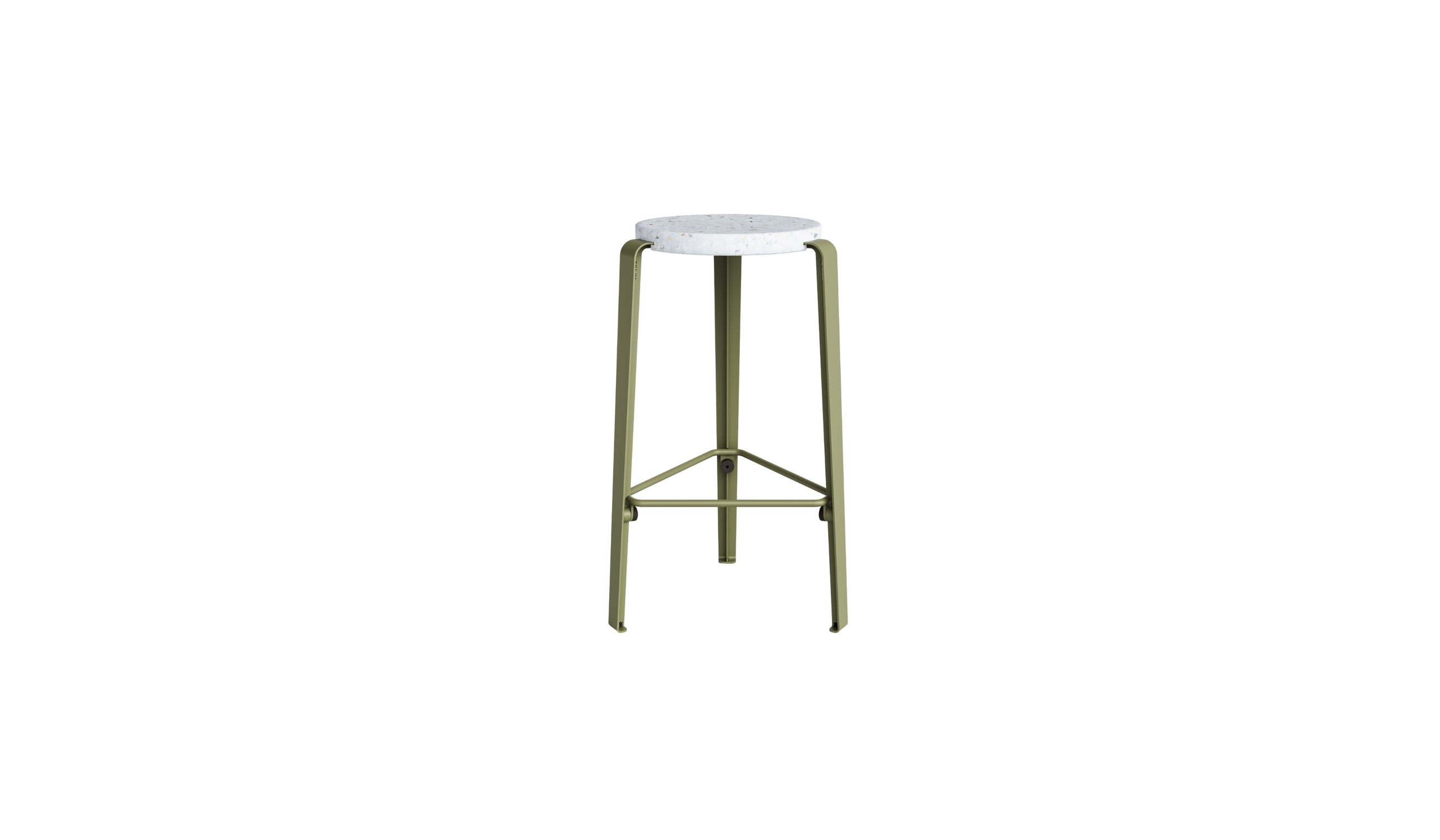 Tabouret de comptoir Lou 66cm, plastique recyclé Venezia et acier vert kaki
