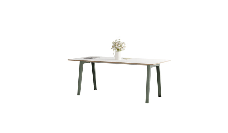 Table new Modern, 8 personnes, plateau stratifié blanc et acier gris eucalyptus