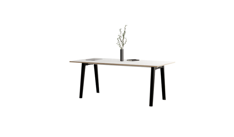 Table new Modern, 8 personnes, plateau stratifié blanc et acier noir graphite