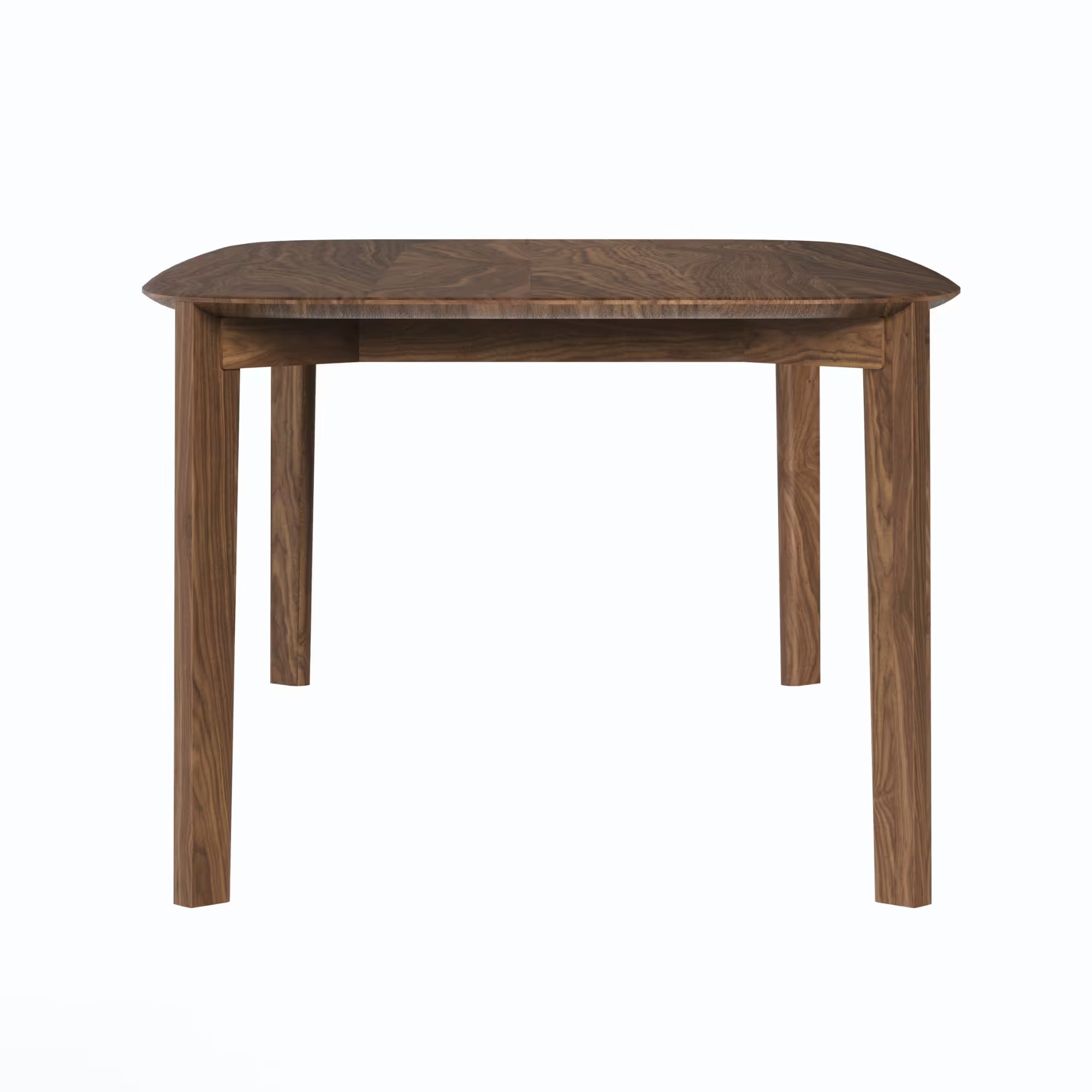 Vue frontale de la table Soma 240 cm de WeWood en noyer massif, 8 à 10 places, sur fond blanc
