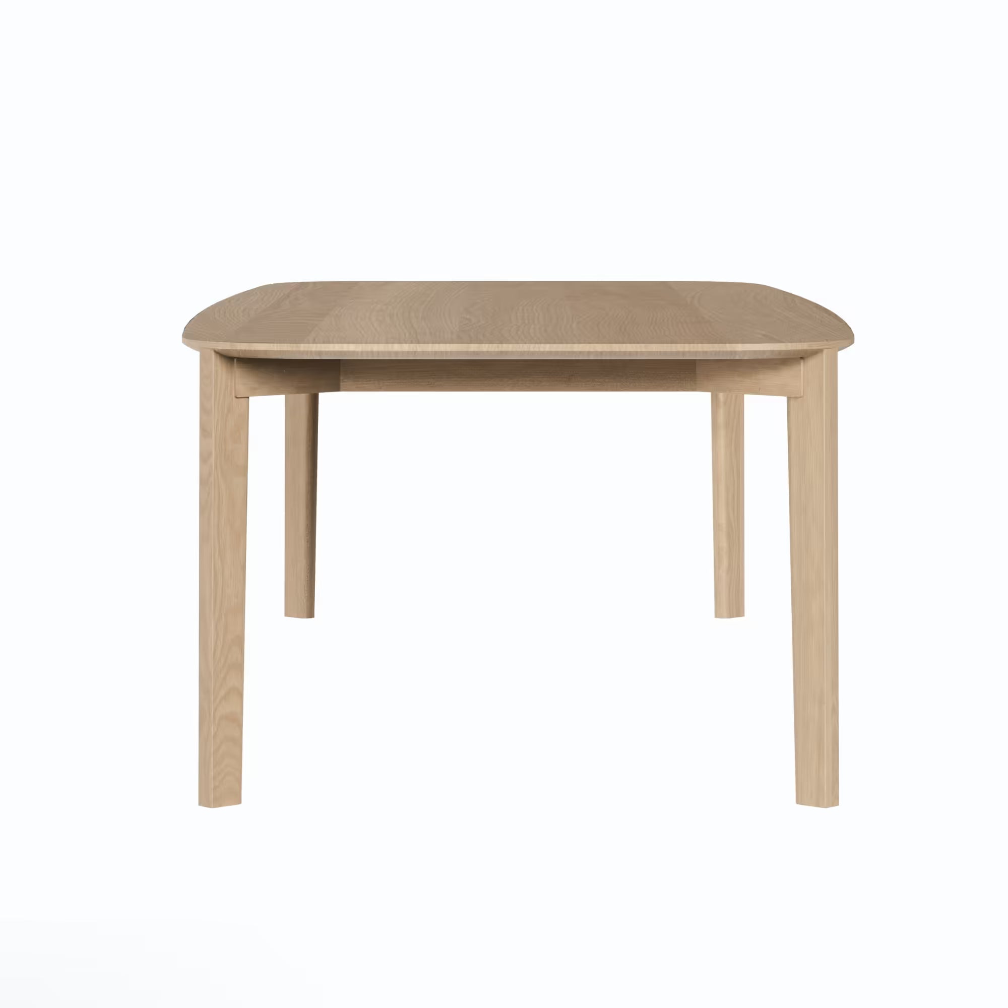 Vue frontale de la table Soma 300 cm de WeWood en chêne massif, 10 à 12 places, sur fond blanc