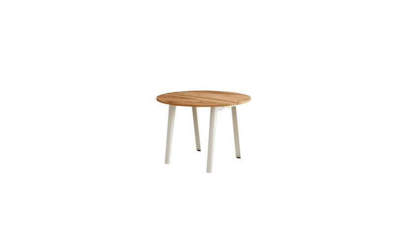Table ronde New Modern, bois recyclé et acier blanc crème