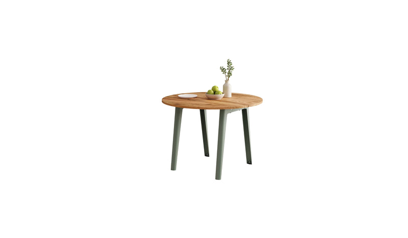 Table ronde New Modern, bois recyclé et acier gris eucalyptus