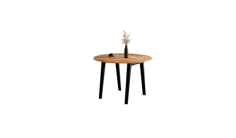 Table ronde New Modern, bois recyclé et acier noir graphite