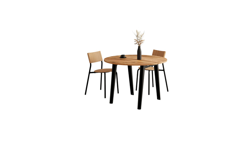 Table ronde New Modern, bois recyclé et acier noir graphite