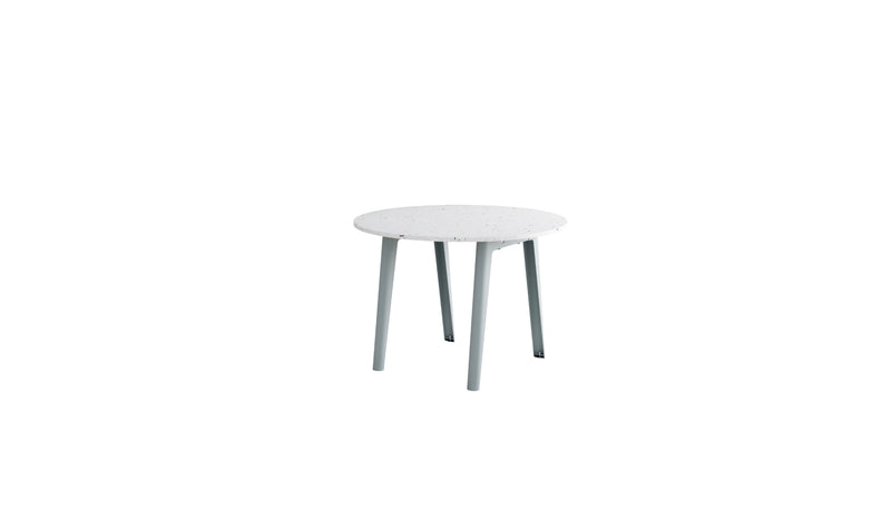 Table ronde New Modern, plastique recyclé blanc et acier bleu pâle