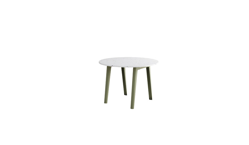 Table ronde New Modern, plastique recyclé blanc et acier vert kaki