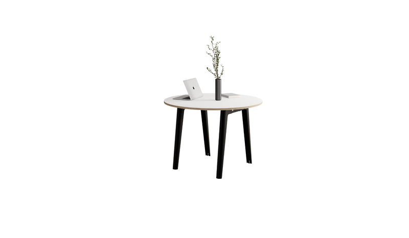 Table ronde New Modern, plateau stratifié blanc et acier noir graphite
