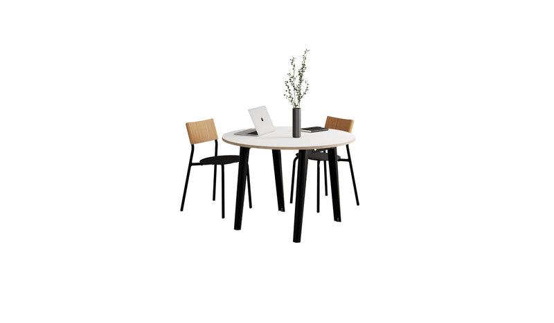 Table ronde New Modern, plateau stratifié blanc et acier noir graphite